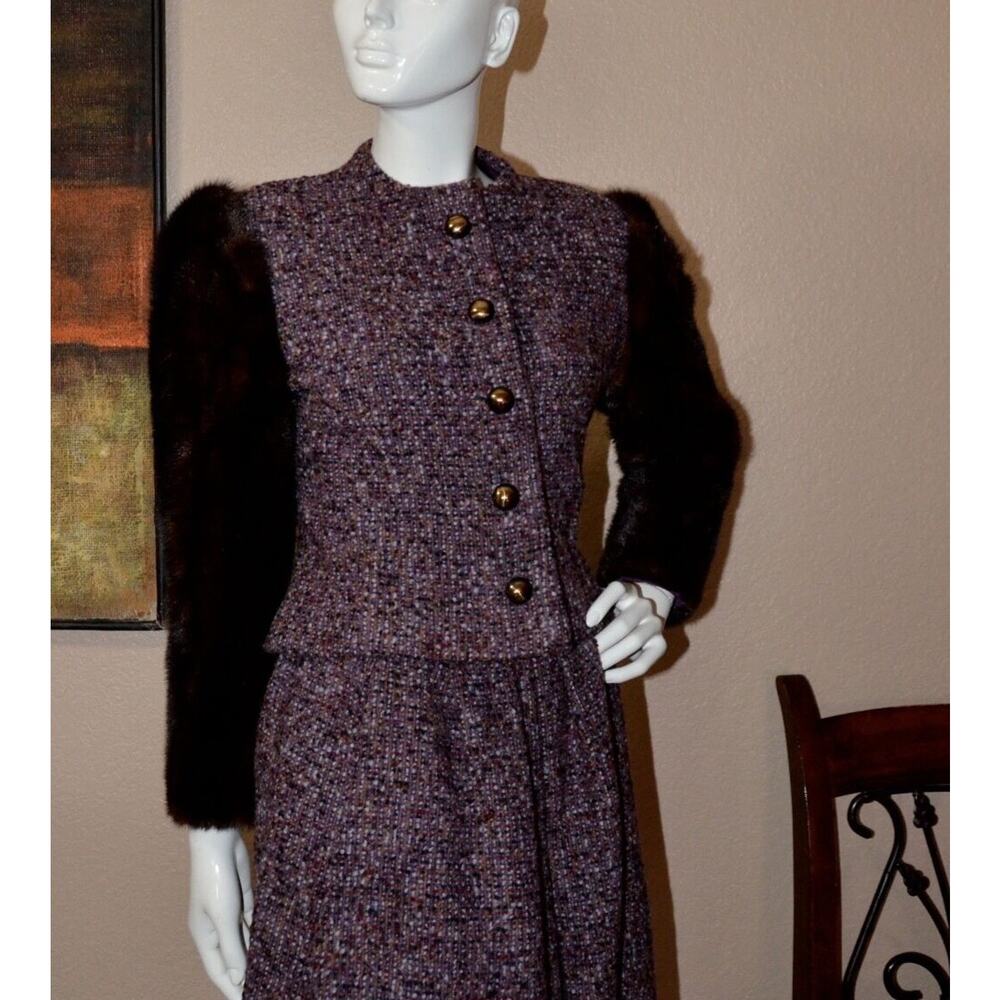 Arnold Scaasi Designer Vintage Couture Mink Cropped Bolero Jacket and skirt Set - Picture 8 of 12